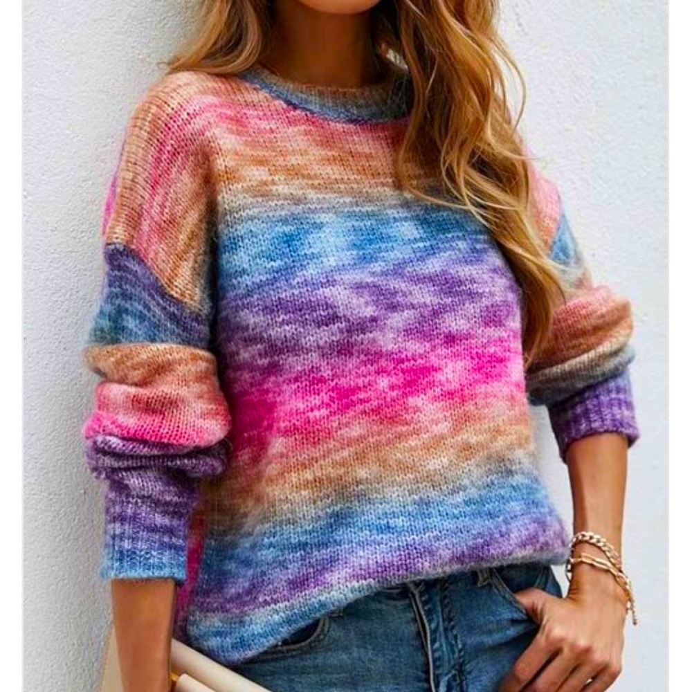 NEW Colorful Ombré Soft Comfy Knit wool blend Sweater - Picture 2 of 4